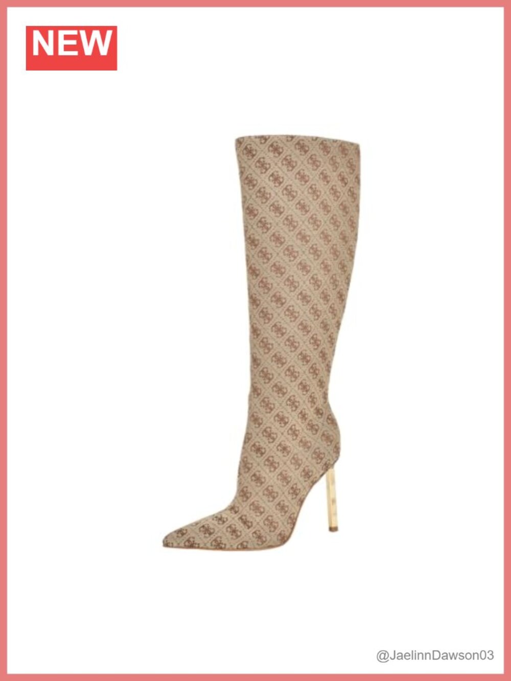GUESS Candeley Knee High Boots Logo Print Stiletto Heel Zip Closure Women's
